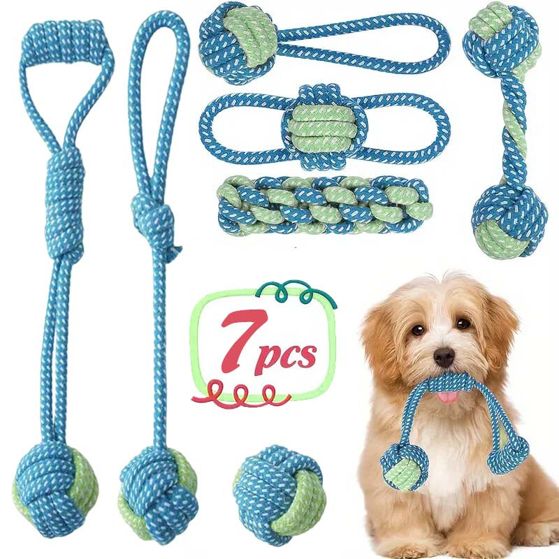 Dog Rope Toy Aggressive Chewers - 7 stuks interactief knoopspeelgoed, duurzame trainingsset,