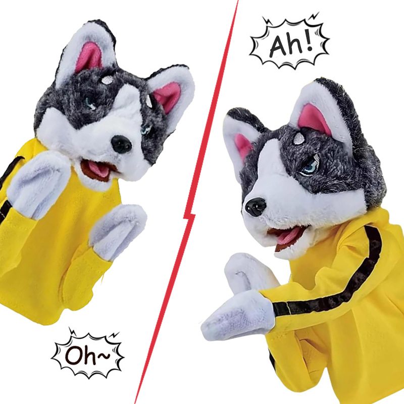 Interactive Squeaky Plush Dog Toy - Kid Kung Fu Husky Handschoenen Speelgoed